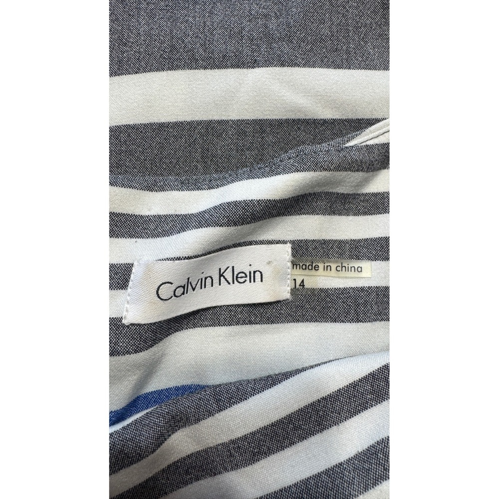 Calvin Klein Womens Blue Grey Striped Belted Sheath Dress Size 14 Sleeveless - Picture 3 of 8